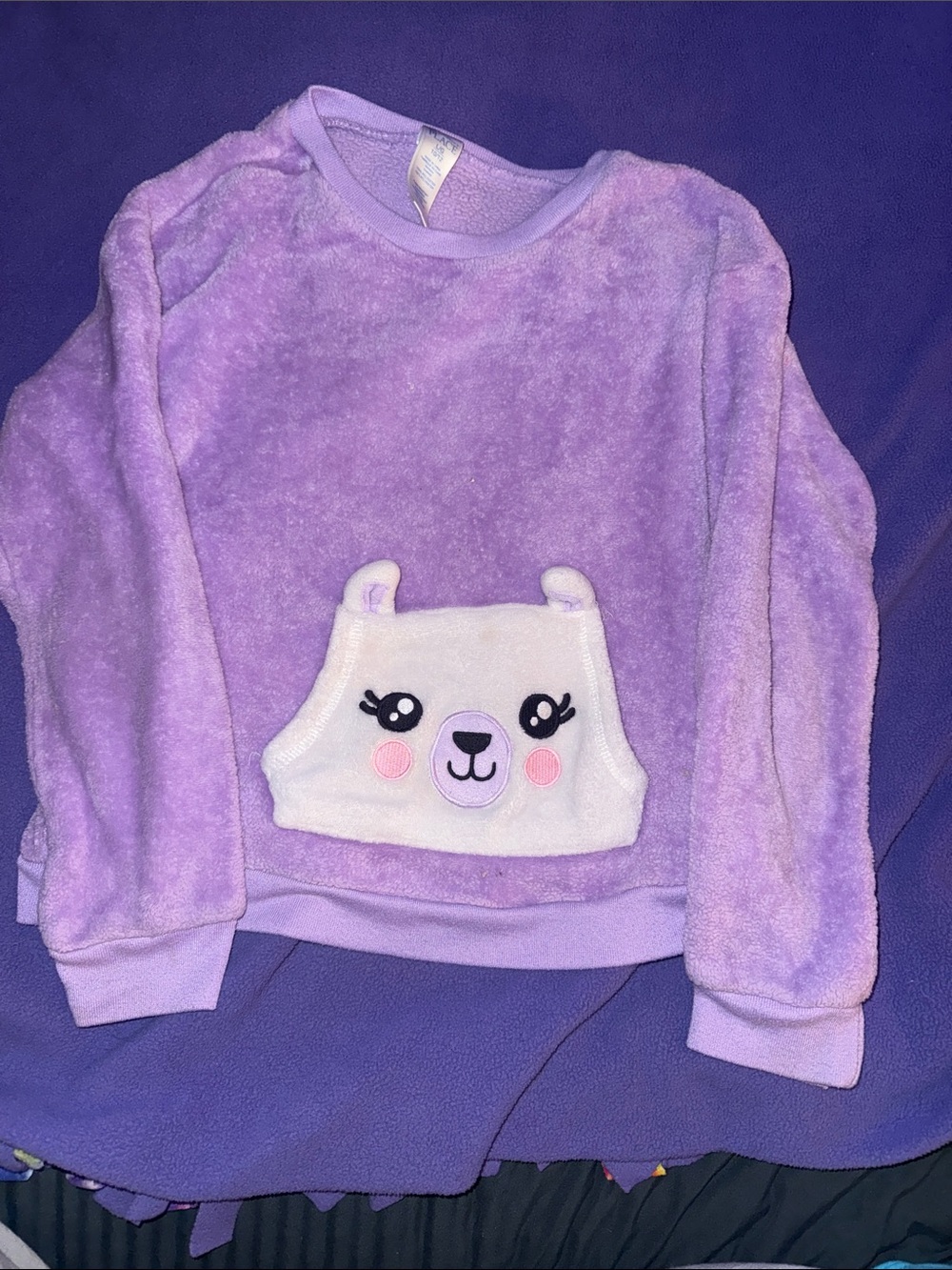 The Children's Place Lavender Plush Bear Pocket Pullover